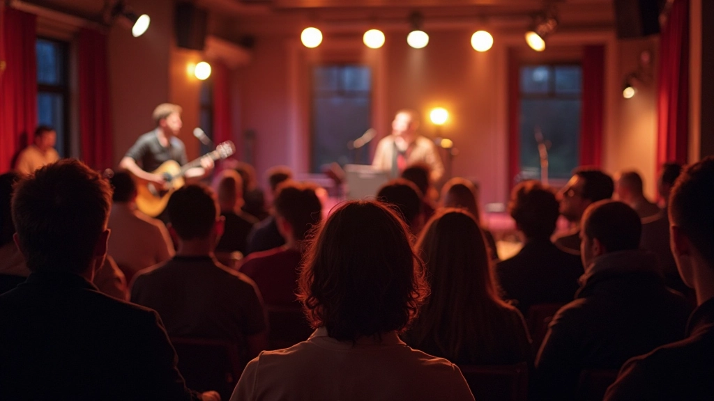 Interior of intimate concert venue with warm lighting and professional sound setup