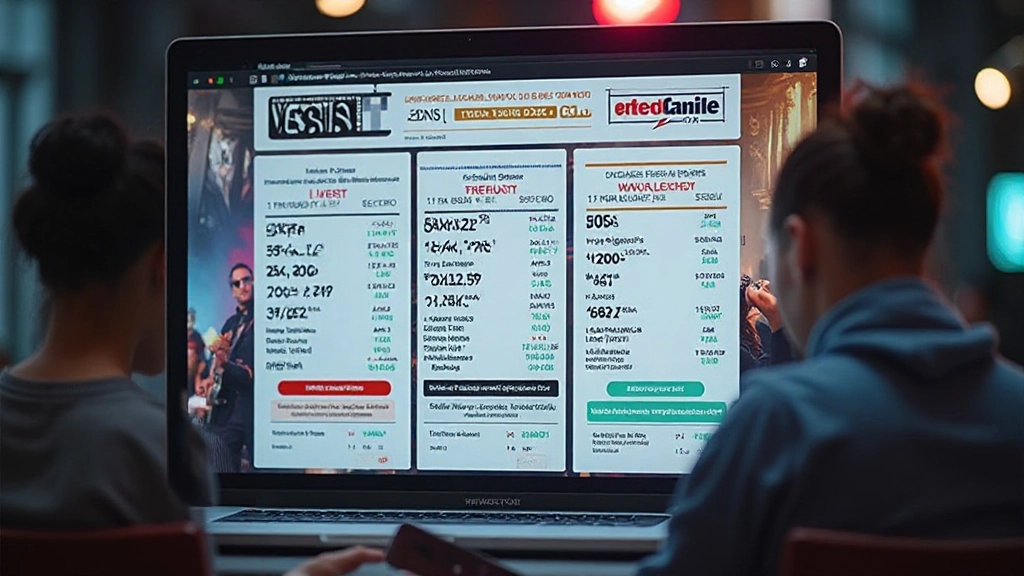 Screenshot of a legitimate ticketing website showing venue selection and pricing breakdown
